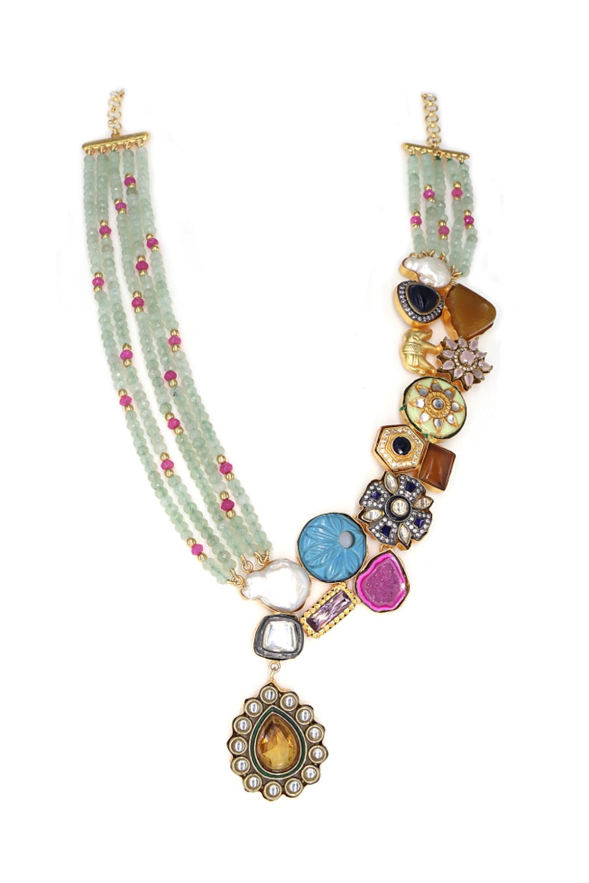 Gold Finish Semi Precious Stone Necklace