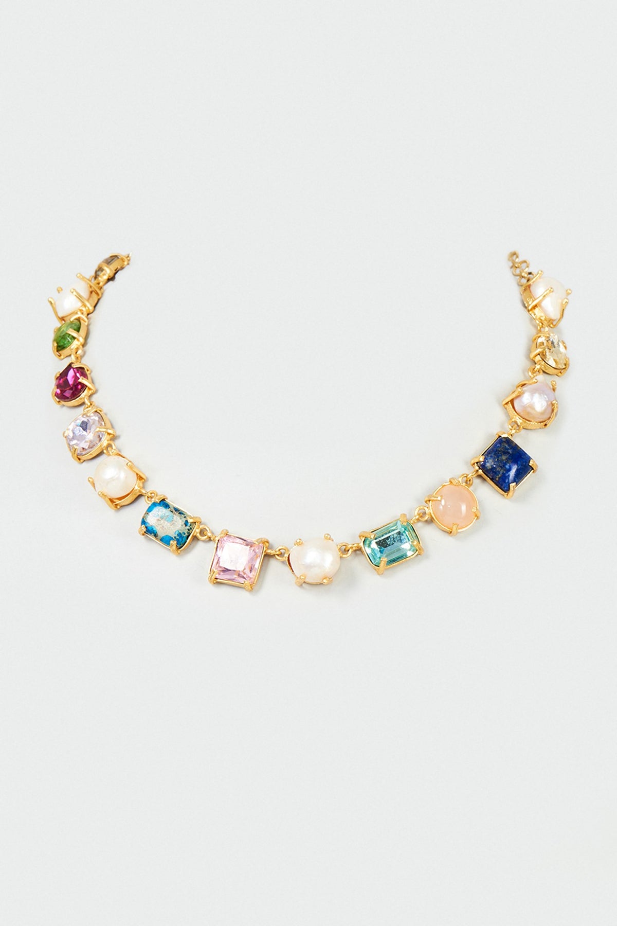 Gold Finish Multi-Colored Stone Necklace