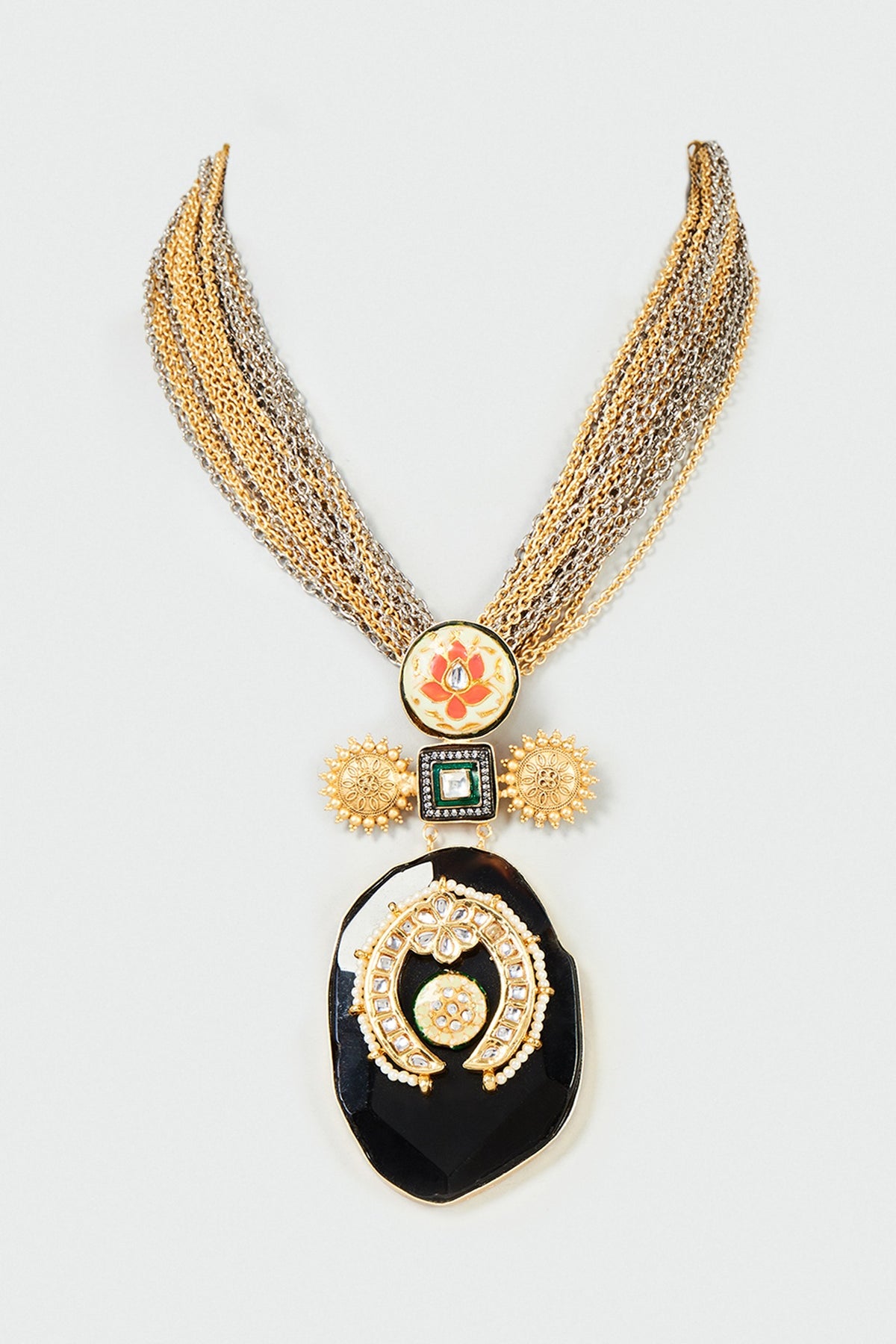 Two Tone Finish Black Semi-Precious Stone Meenakari Necklace