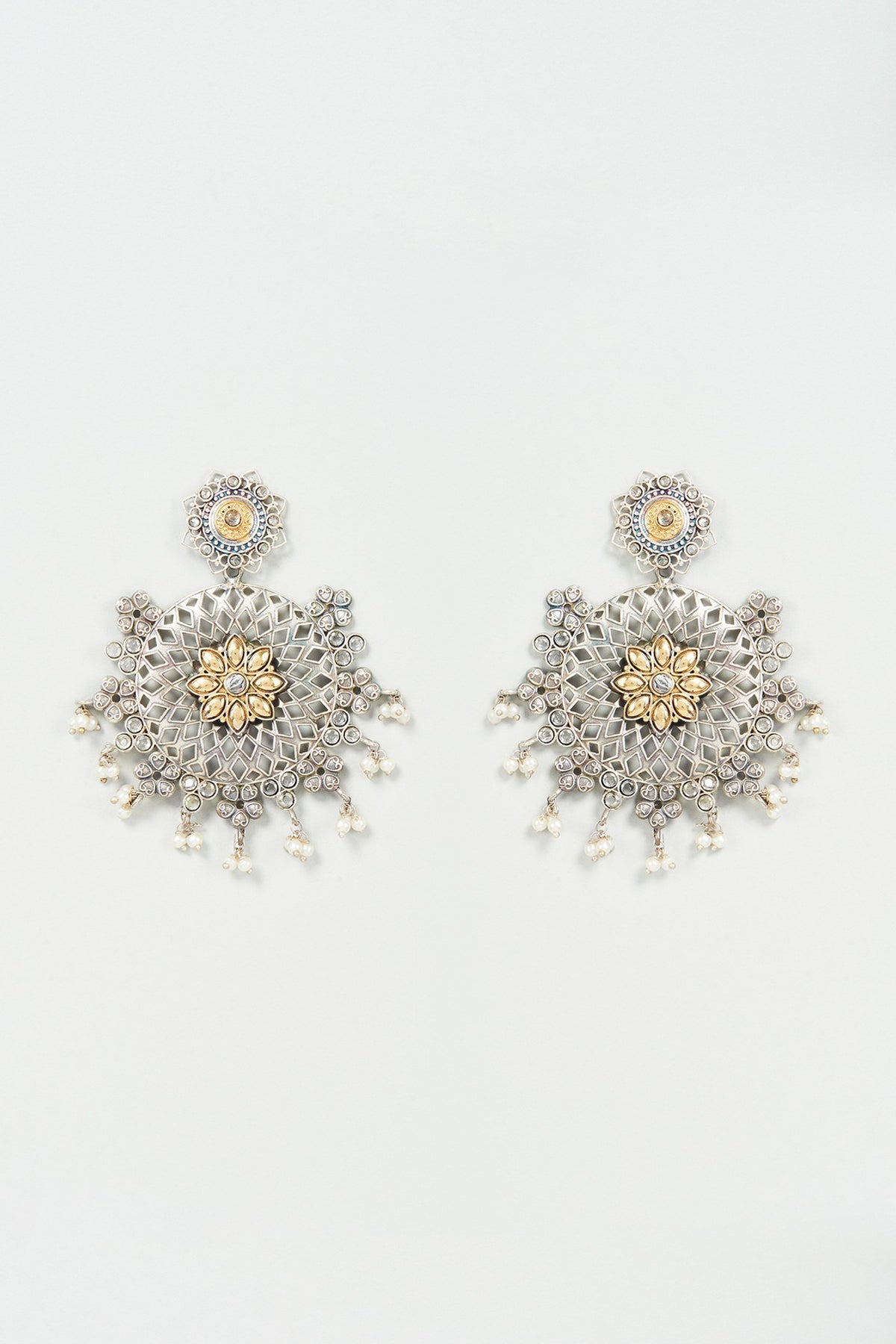 Two Tone Finish White Imitation Polki Dangler Earrings