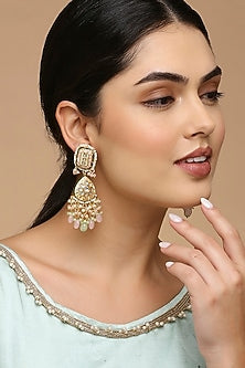 Gold Finish Kundan Polki Meenakari Earrings