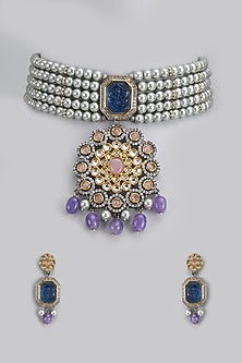 Two-Tone Finish Kundan Polki & Semi-Precious Stone Choker Necklace Set