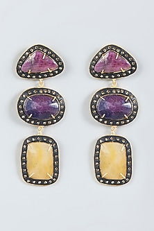 Two Tone Finish Earrings With Sapphire Stones