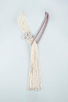White Finish Brown Crystal Beaded Long Necklace