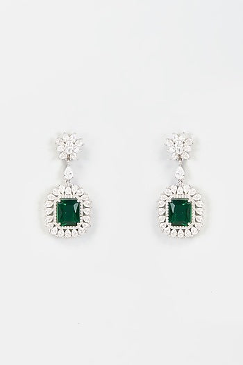 White Finish Zircon & CZ Stone Dangler Earrings