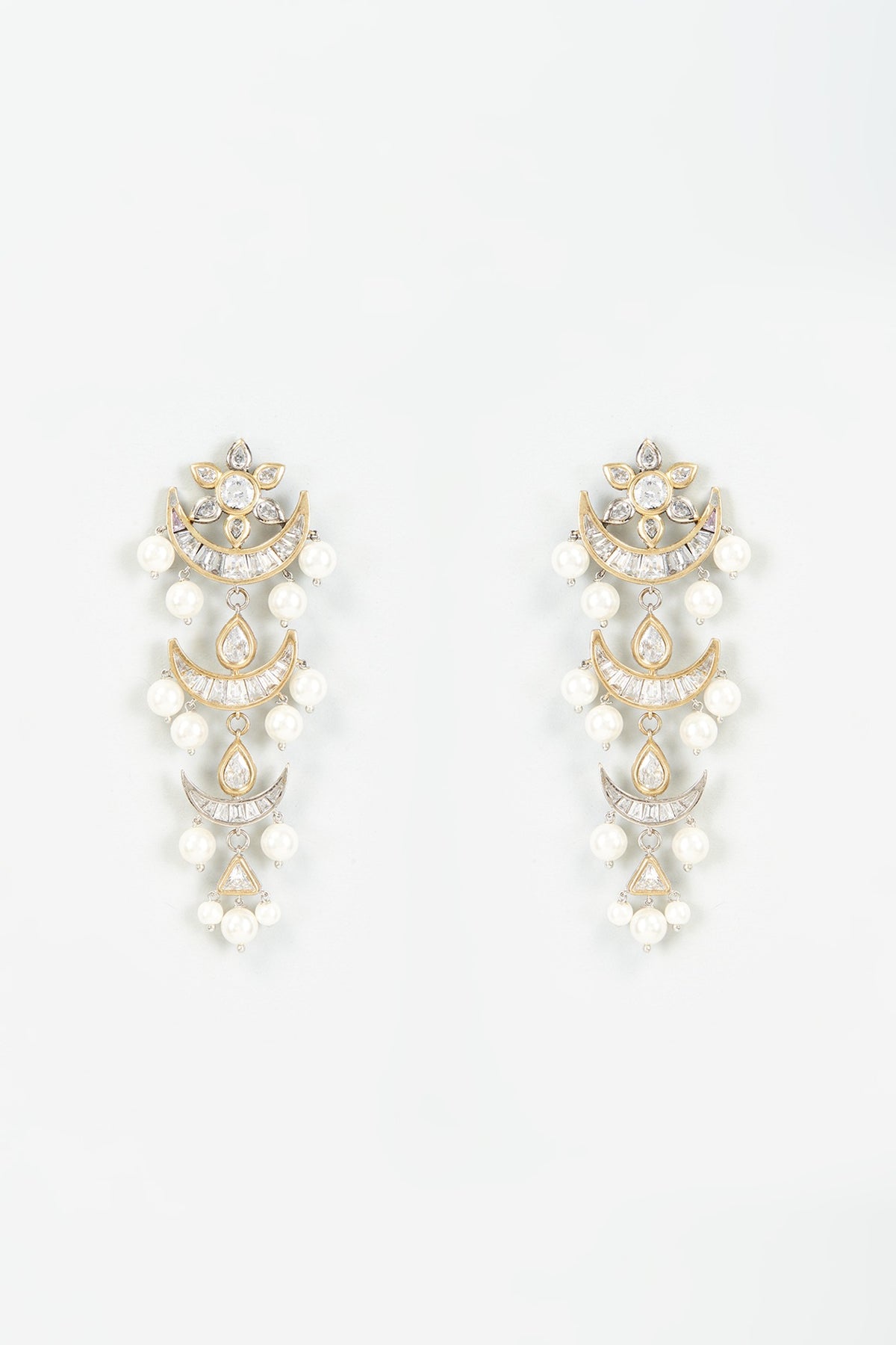 Two Tone Finish Zircon & CZ Stone Dangler Earrings