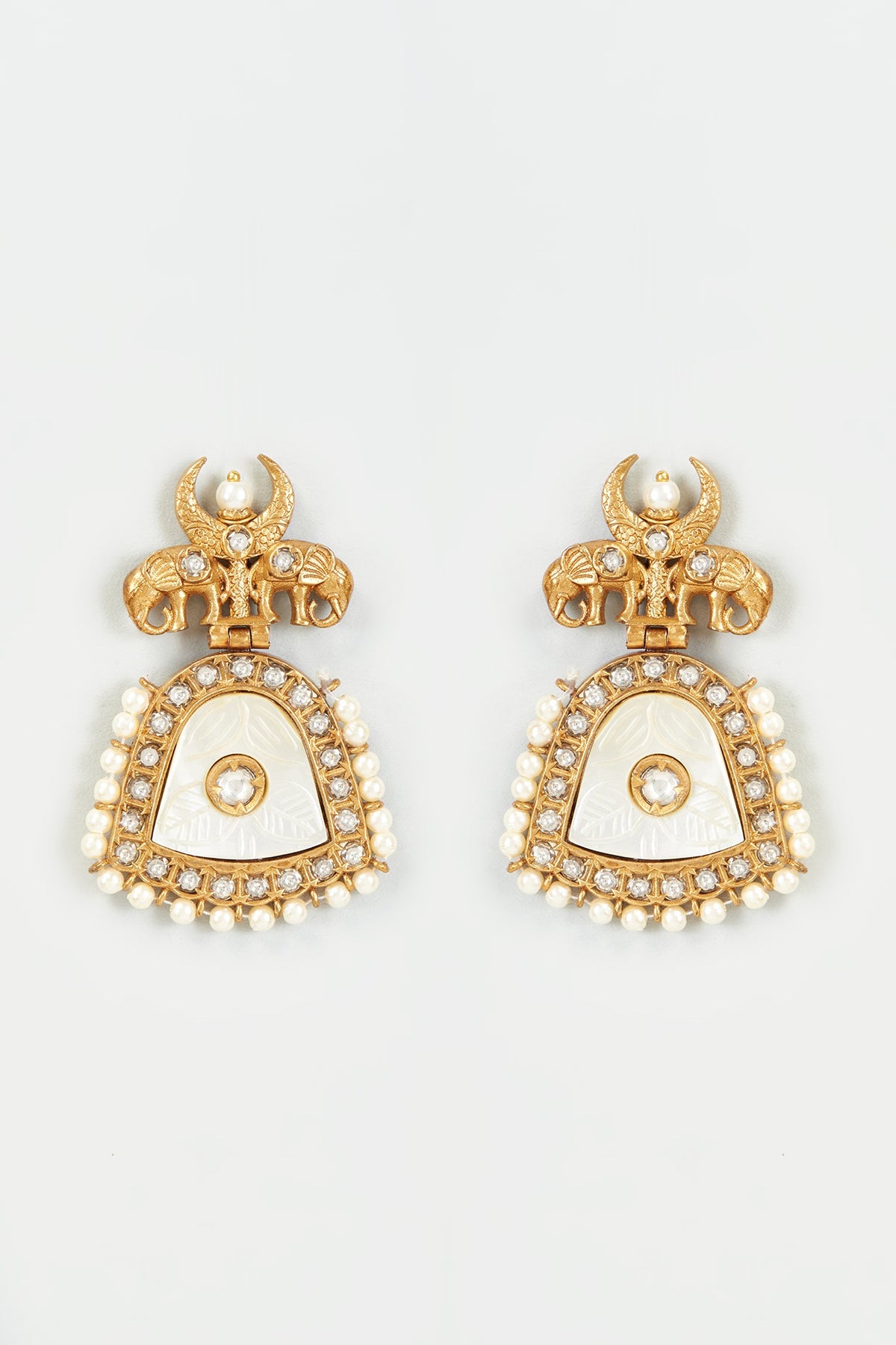 Gold Finish Kundan Polki & Mother Of Pearl Dangler Earrings