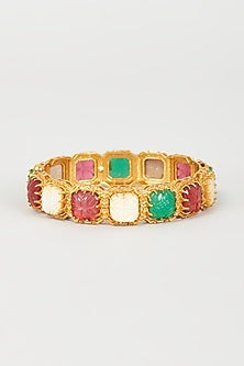 Gold Finish Mother Of Pearl & Synthetic Stone Bangle