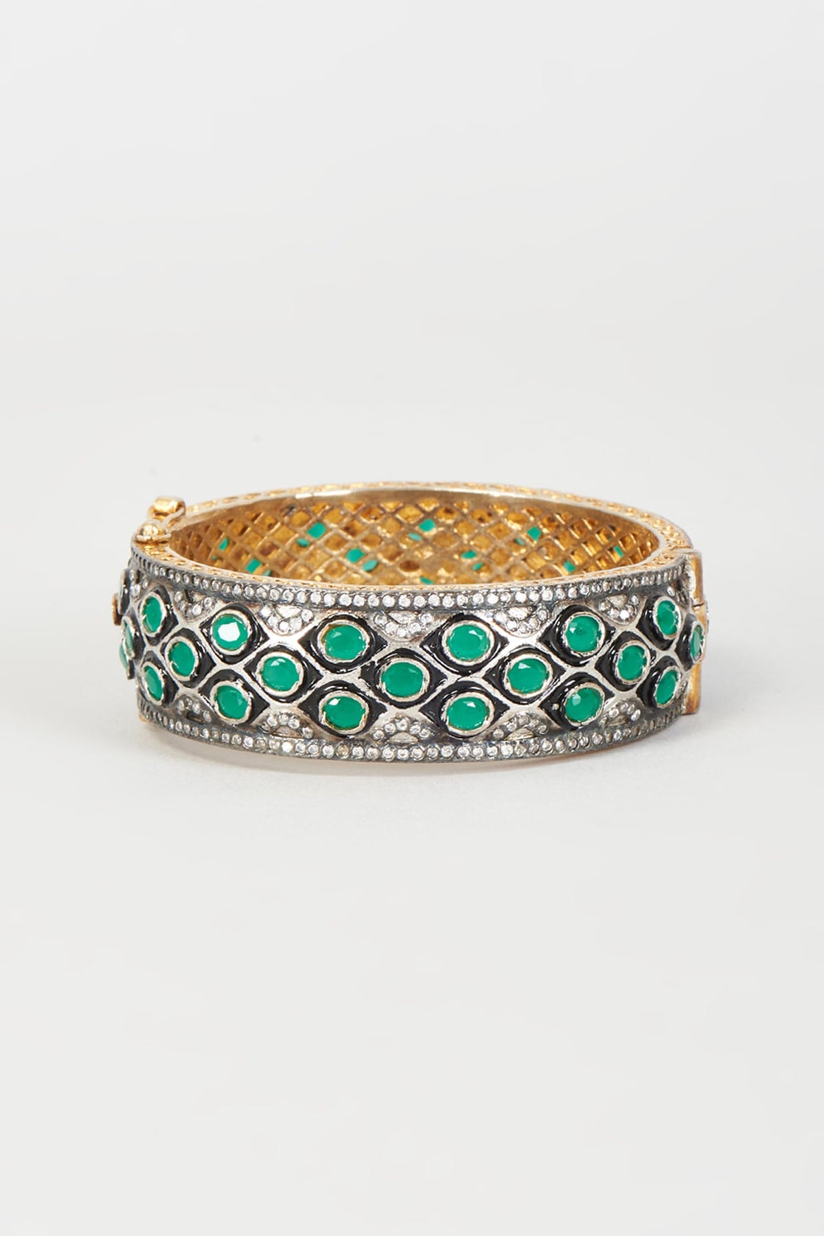 Two Tone Finish Cz & Synthetic Stone Bangle