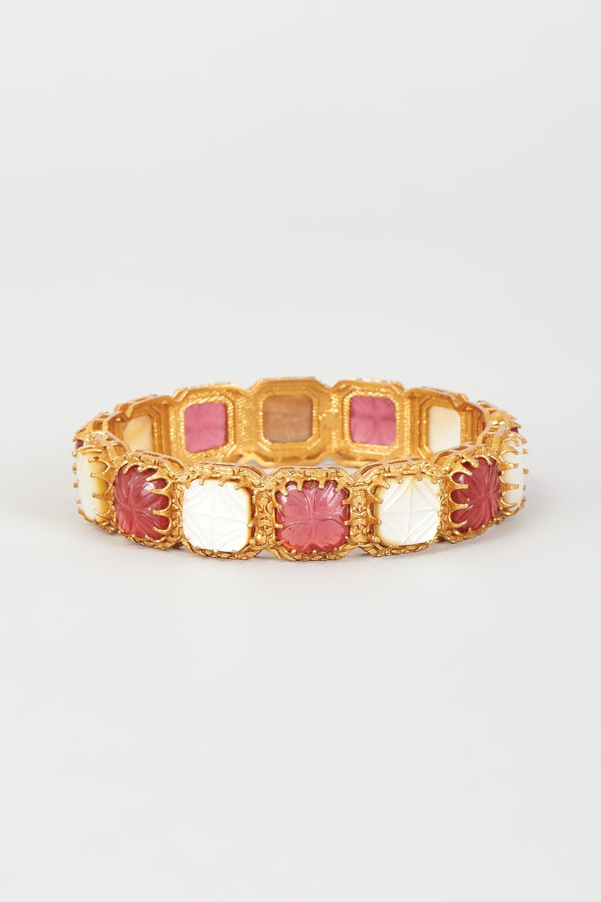 Gold Finish Mother Of Pearl & Synthetic Stone Bangle