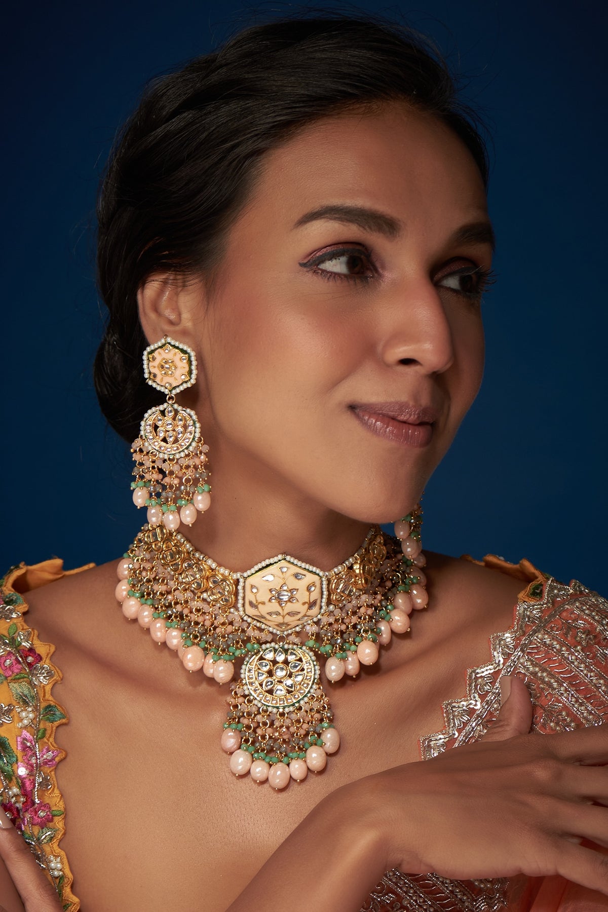 Gold Finish Meenakari Choker Necklace Set