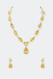 White Finish Yellow Hydro Stones & Zircon Necklace Set