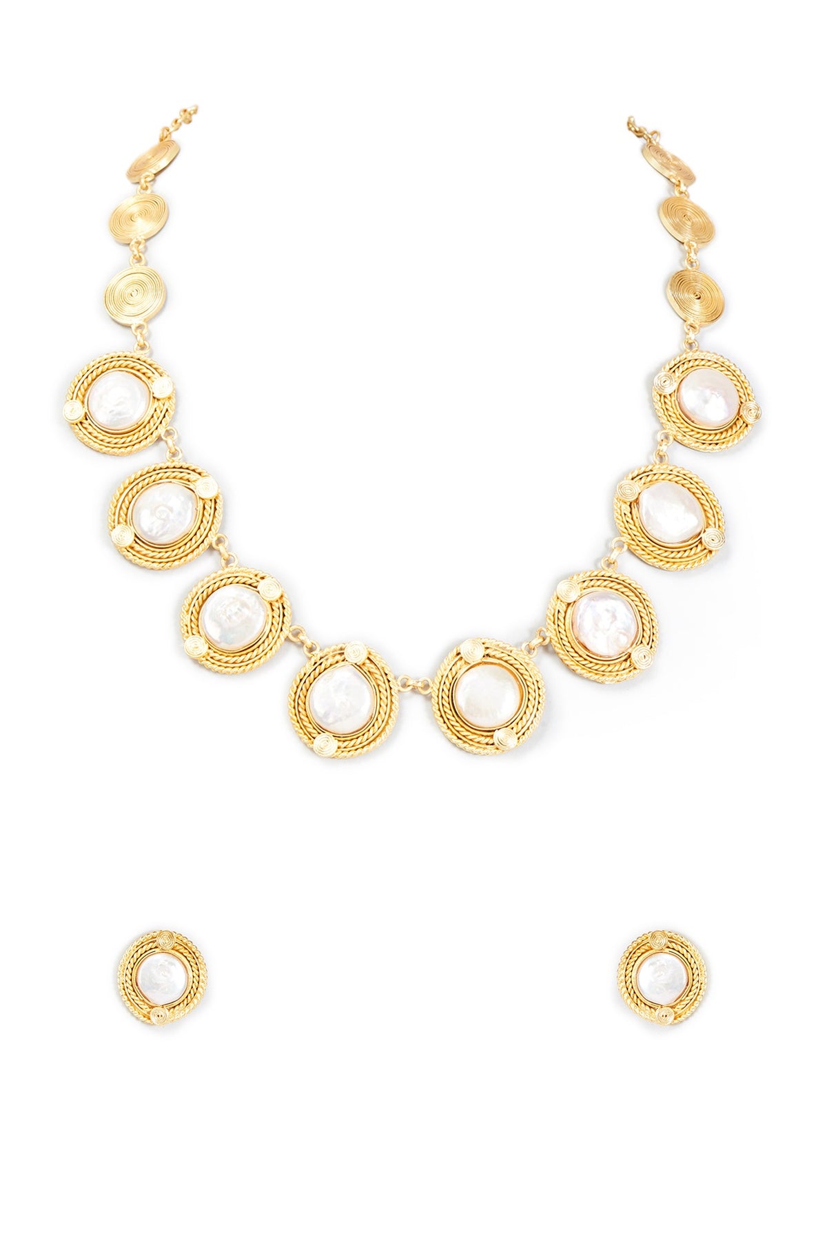 Gold Finish Freshwater Pearl Necklace Set