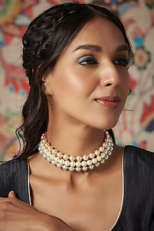 Gold Finish Shell Pearl Choker Necklace
