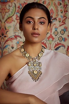 Two Tone Finish Imitation Polki Meenakari Necklace