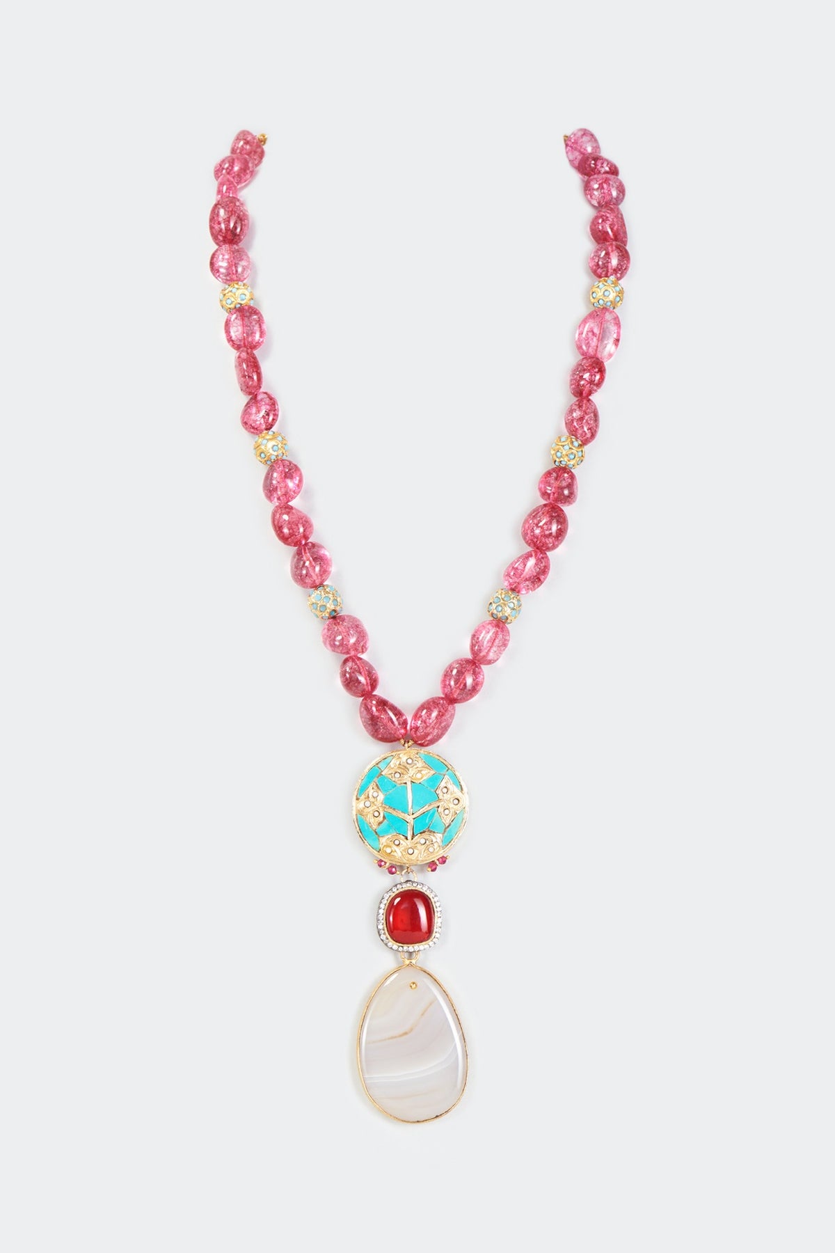 Gold Finish Agate Meenakari Necklace