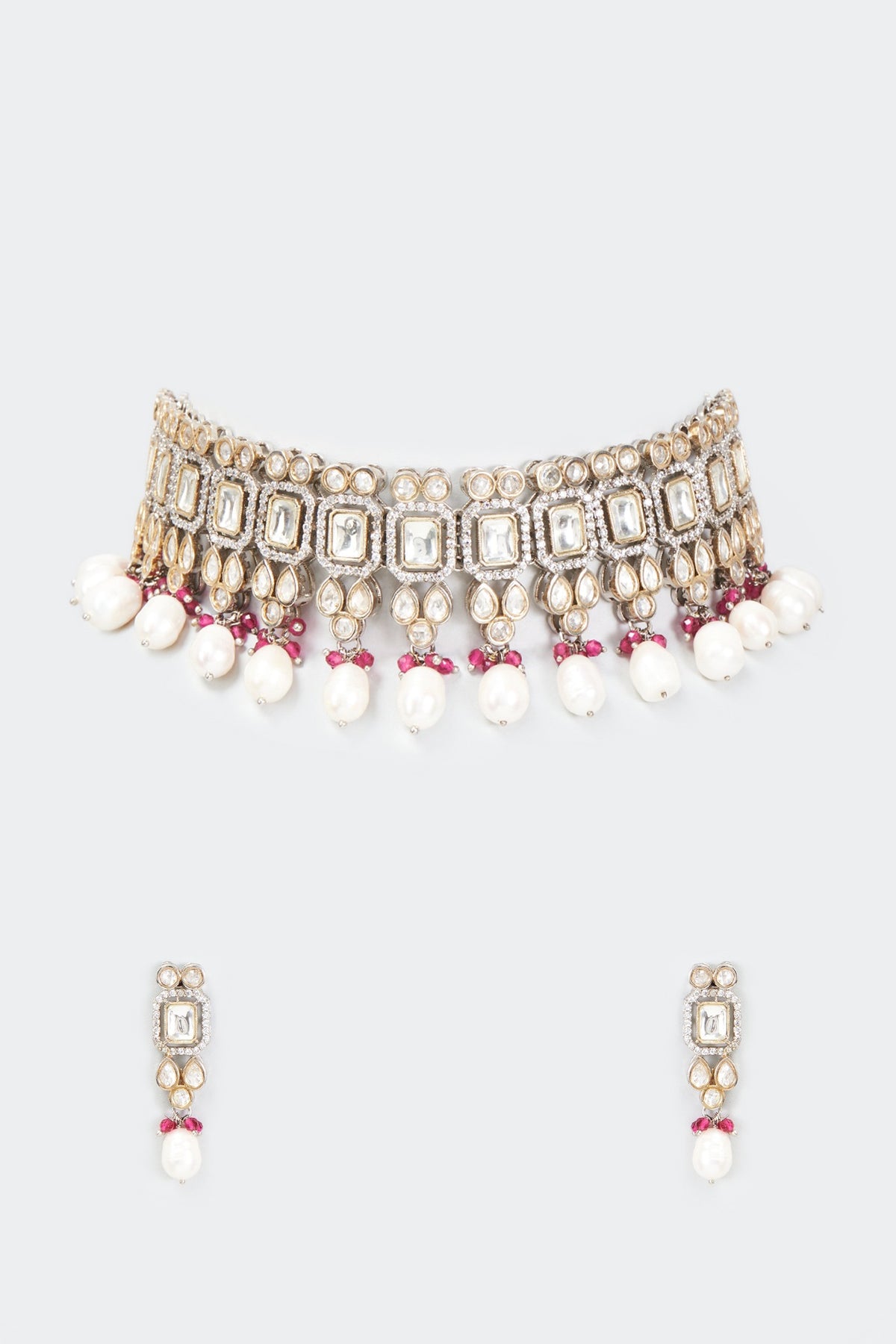 Two Tone Finish Semi Precious Stone Necklace Set