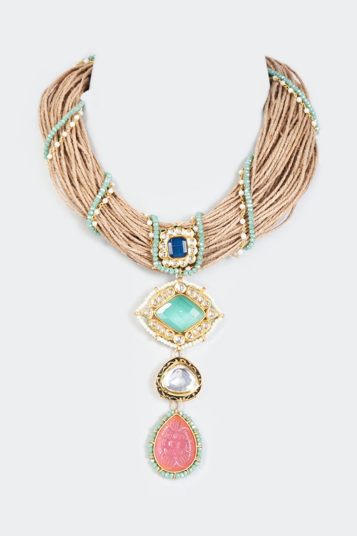 Gold Finish Imitation Polki Jute Necklace