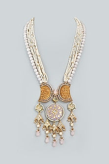 Gold Finish Long Necklace With Pearls
