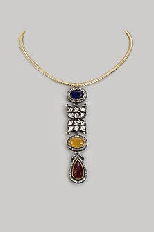 Gold Finish Kundan Polki & Semi-Precious Stone Necklace