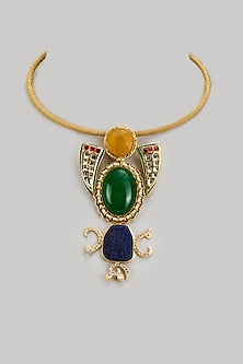 Gold Finish Kundan Polki & Semi-Precious Stone Necklace