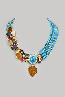 Gold Finish Kundan Polki & Semi-Precious Stone Necklace