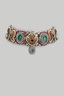 Oxidised Silver Finish Imitation Kundan Polki Necklace