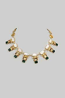 Gold Finish White Swarovski Stone Necklace
