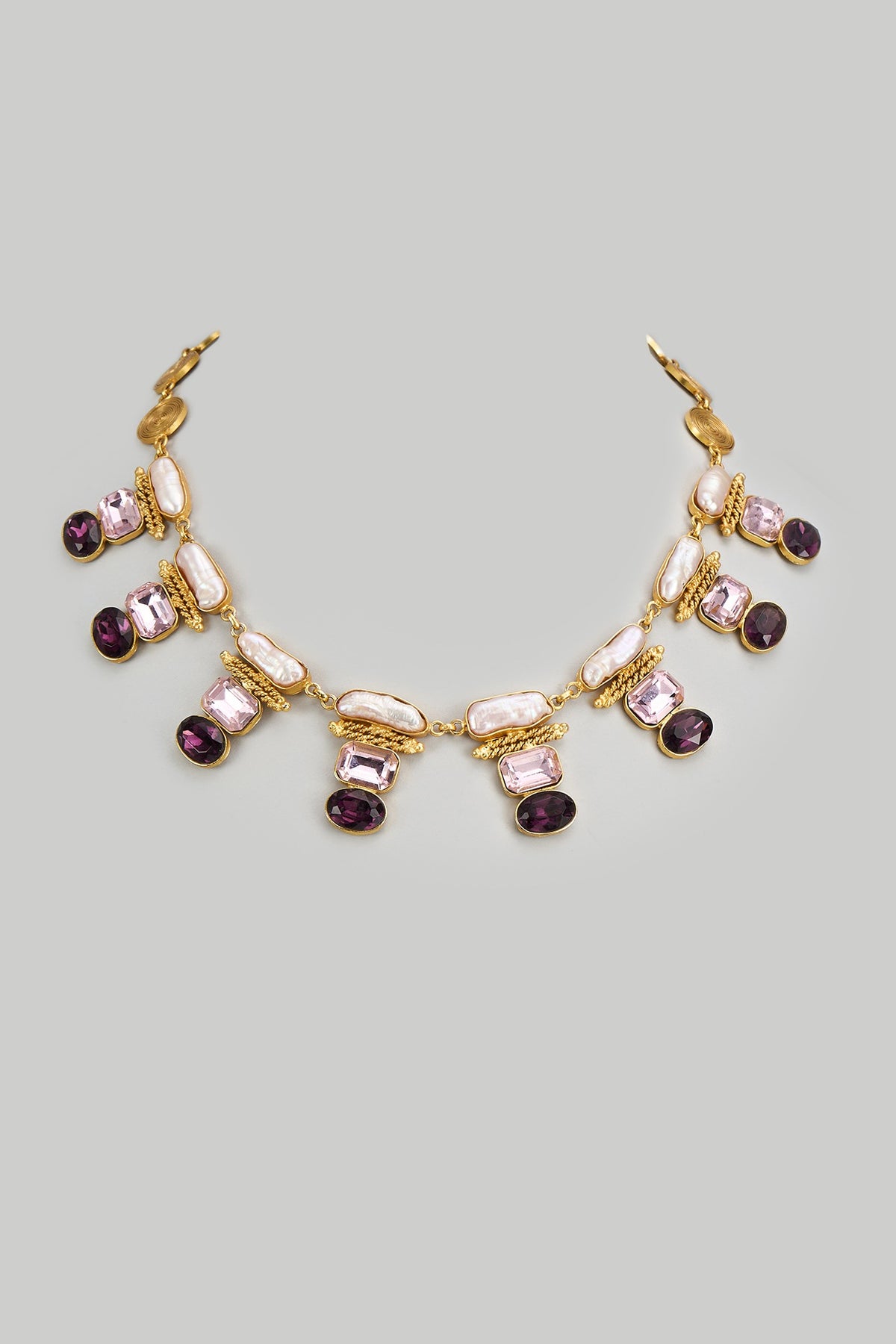 Gold Finish White Swarovski Stone Necklace