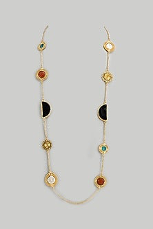 Gold Finish Kundan Polki & Semi-Precious Stone Long Necklace