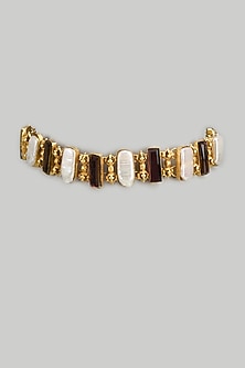 Gold Finish Kundan Polki & Freshwater Pearl Choker Necklace