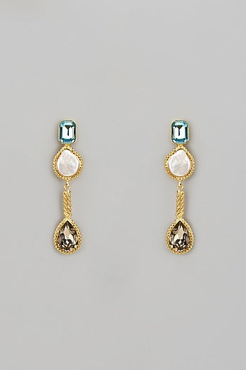 Gold Finish Semi-Precious Stone Dangler Earrings