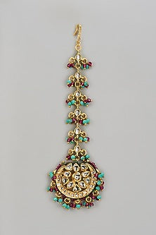 Gold Finish Kundan Polki Maangtikka