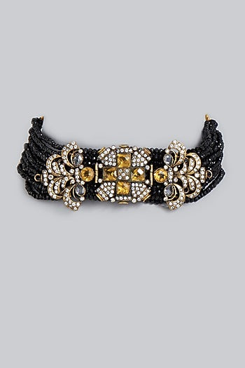 Two Tone Finish Zircons & Crystal Beads Choker Necklace