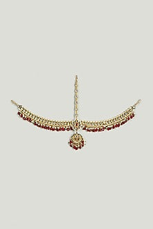 Gold Finish Kundan Polki & Red Stone Mathapatti