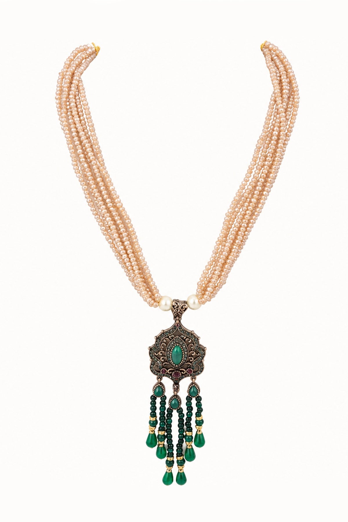 Two-Tone Finish Crystal Beaded Necklace Set