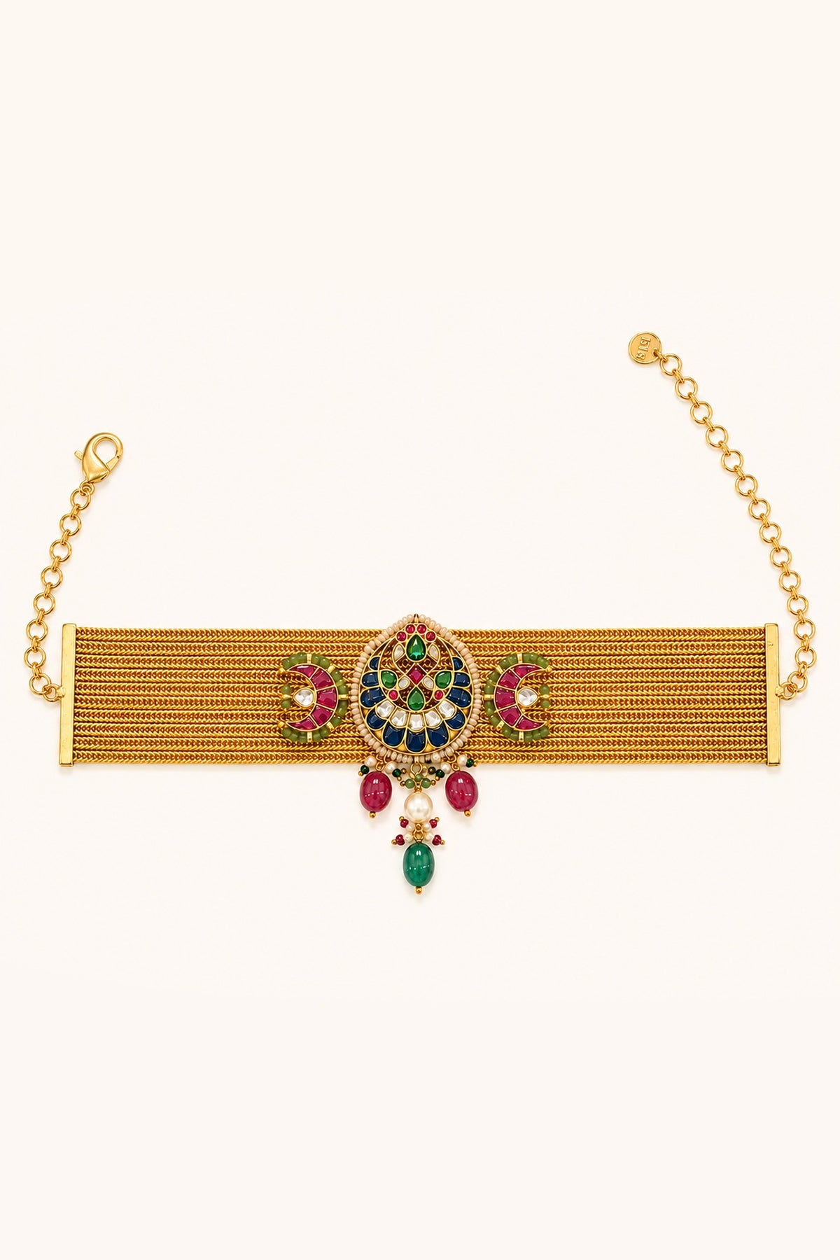 Gold Finish Kundan Polki Choker Necklace Set