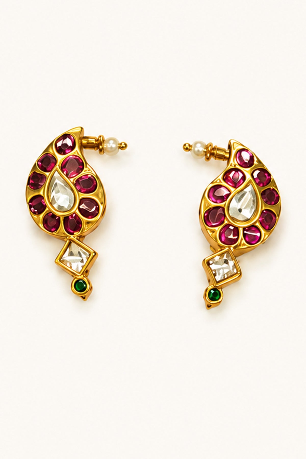 Gold Finish Imitation Polki & Ruby Ston Necklace Set