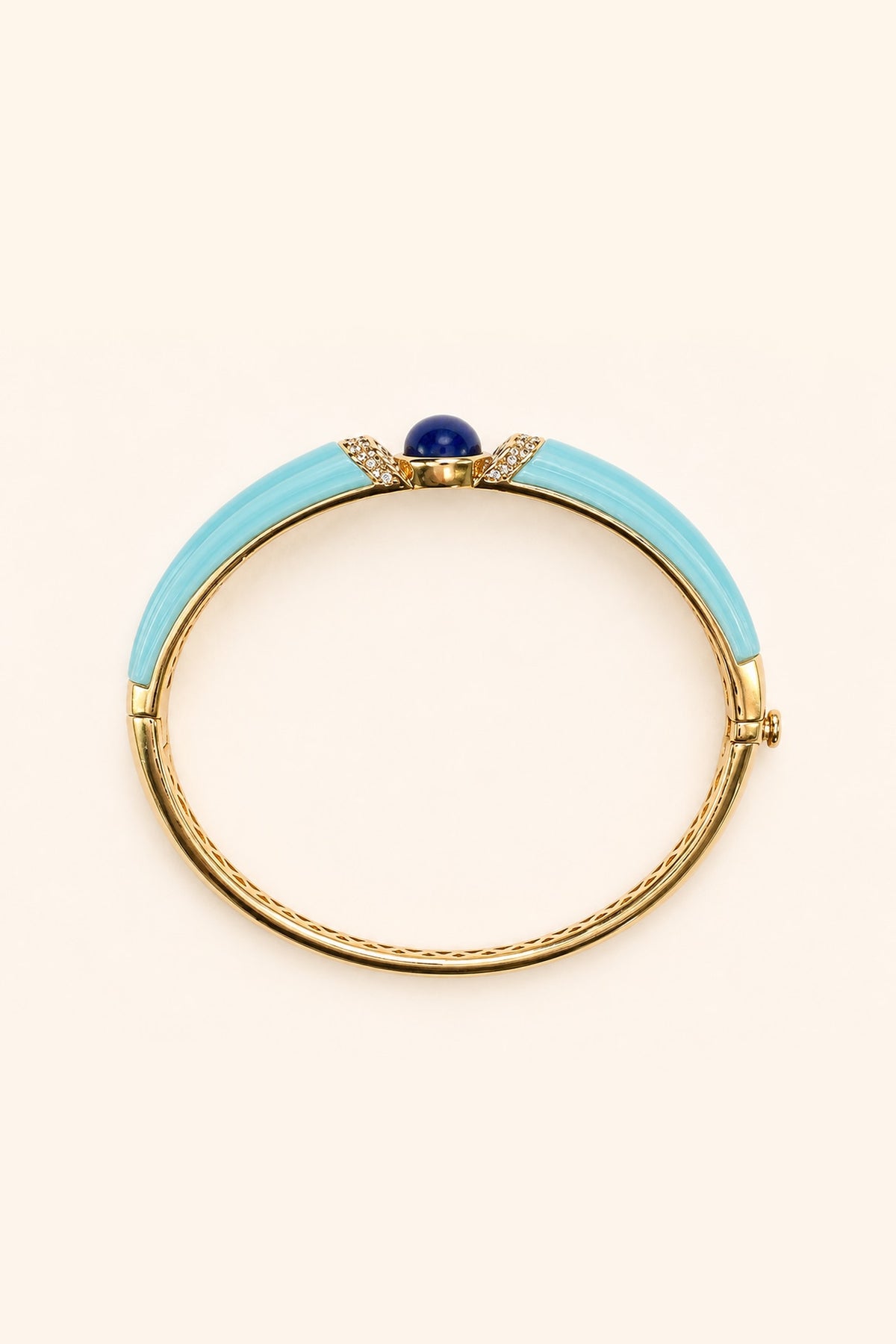Gold Finish Blue Carved Stone Enameled Bangle
