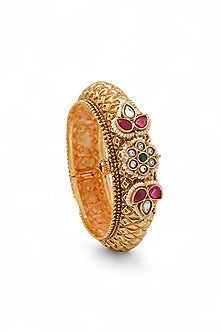 Gold Finish Kundan Polki & Ruby Temple Bangle