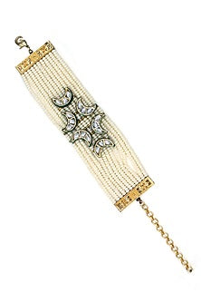 Gold Finish White Kundan Polki & Semi-Precious Stone Bracelet
