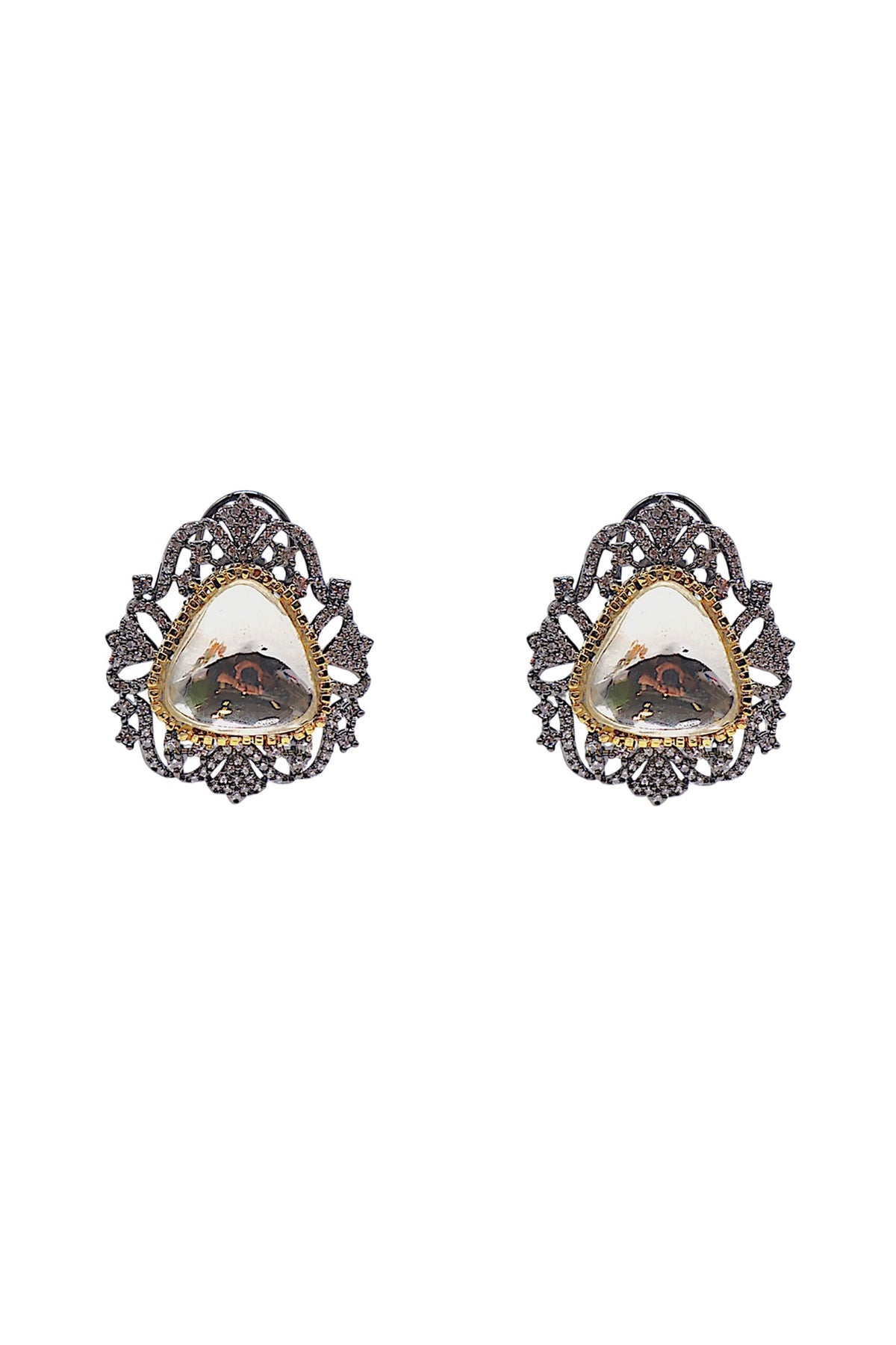 Two Tone Finish Semi-Precious Stone Stud Earrings
