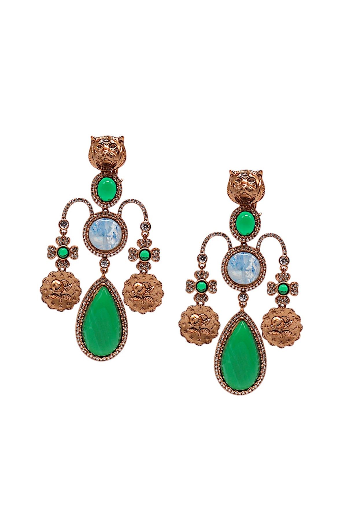 Gold Finish Semi-Precious Stone Dangler Earrings