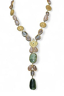 Gold Finish Multi-Colored Semi-Precious Stone Long Necklace