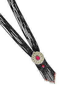 Two Tone Finish Black Crystal Bead & CZ Stone Long Necklace