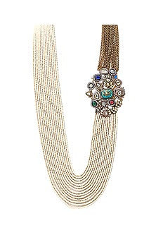Gold Finish Multi-Colored Semi-Precious Stone & Kundan Polki Long Necklace