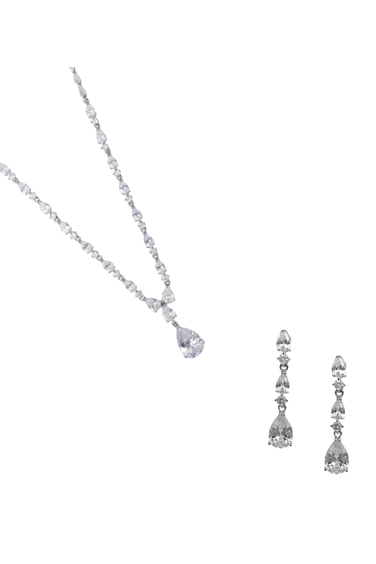 White Finish CZ Stone Necklace Set