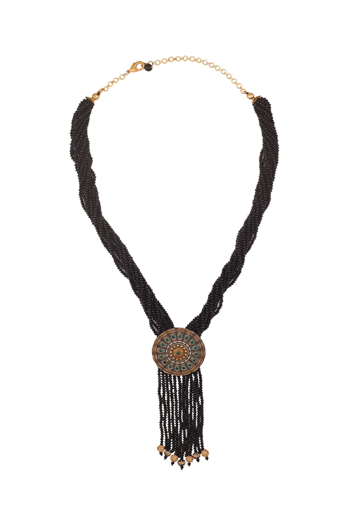 Two Tone Finish Beaded Long Necklace
