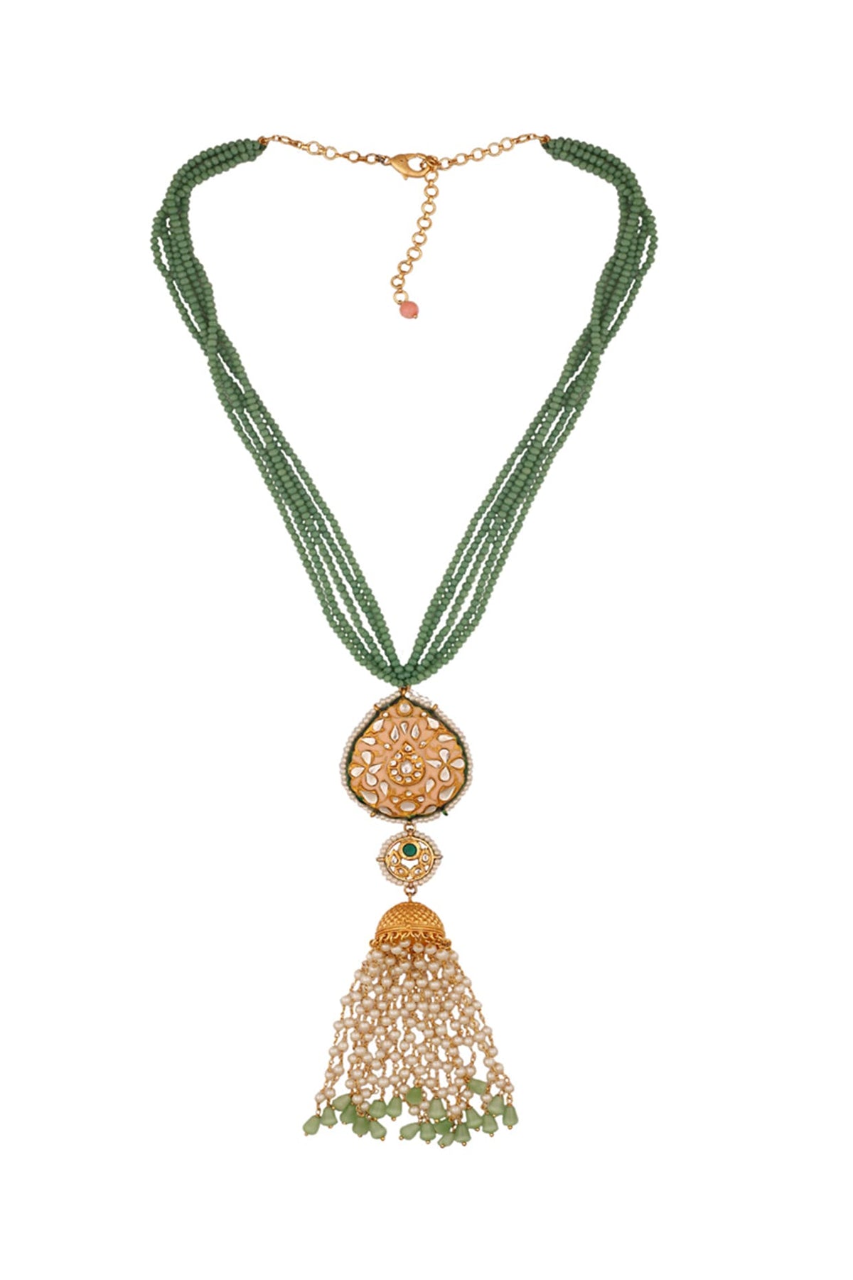 Gold Finish Beaded Meenakari Necklace