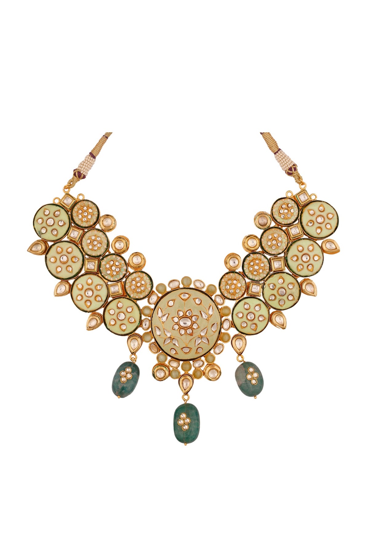 Gold Finish Kundan Meenakari Necklace